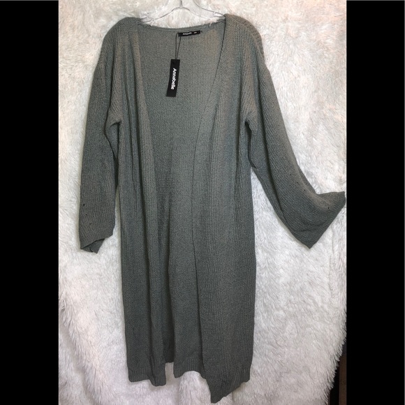 Gray Cardigan Knee Length Open Front Soft Knit Sm/Med - Picture 2 of 7